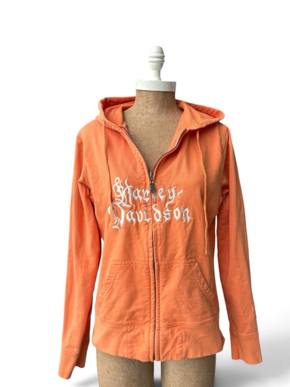 Harley Davidson Women’s Orange Embroidered Full Zip Hoodie Large